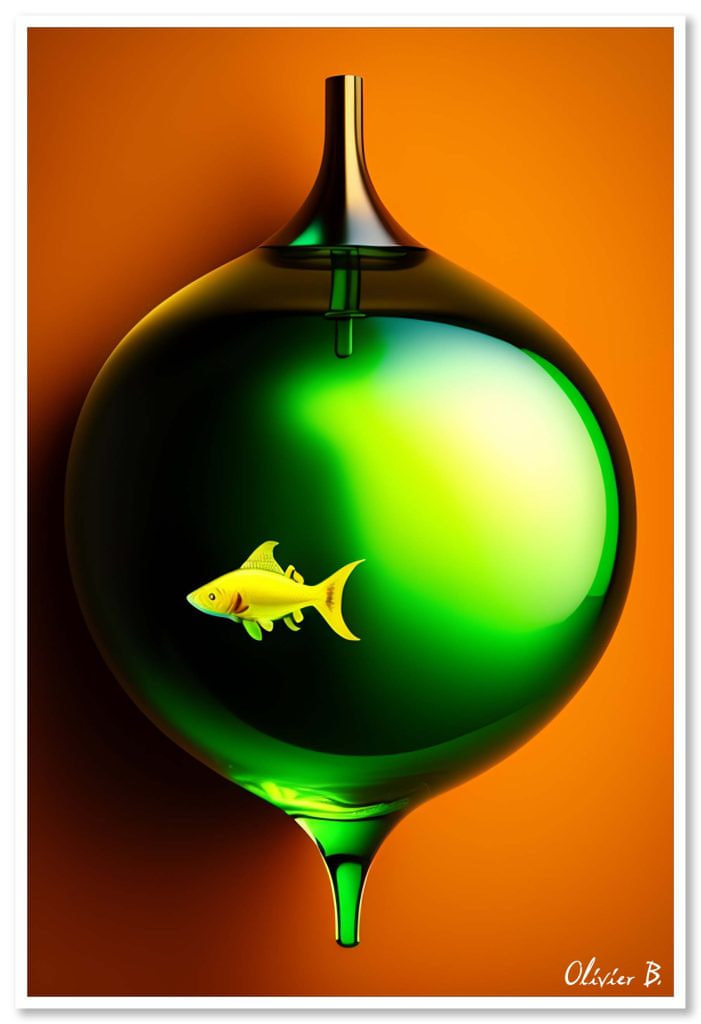 Ornez votre sapin de Noël avec une boule aquarium contenant un poisson jaune créé par l'IA