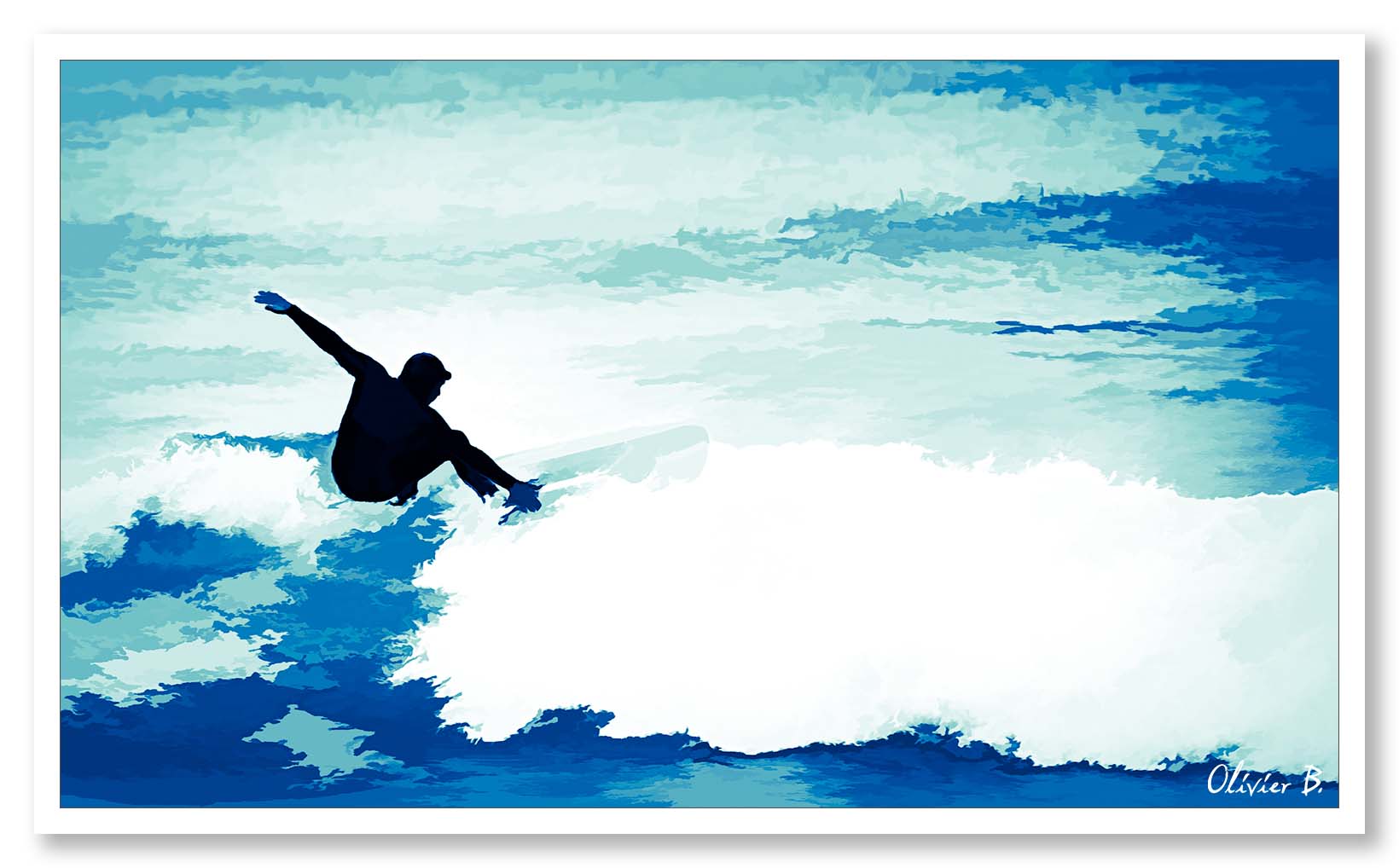 Quand je surf, je vois la vie en bleue dit le surfeur au sommet de la vague
