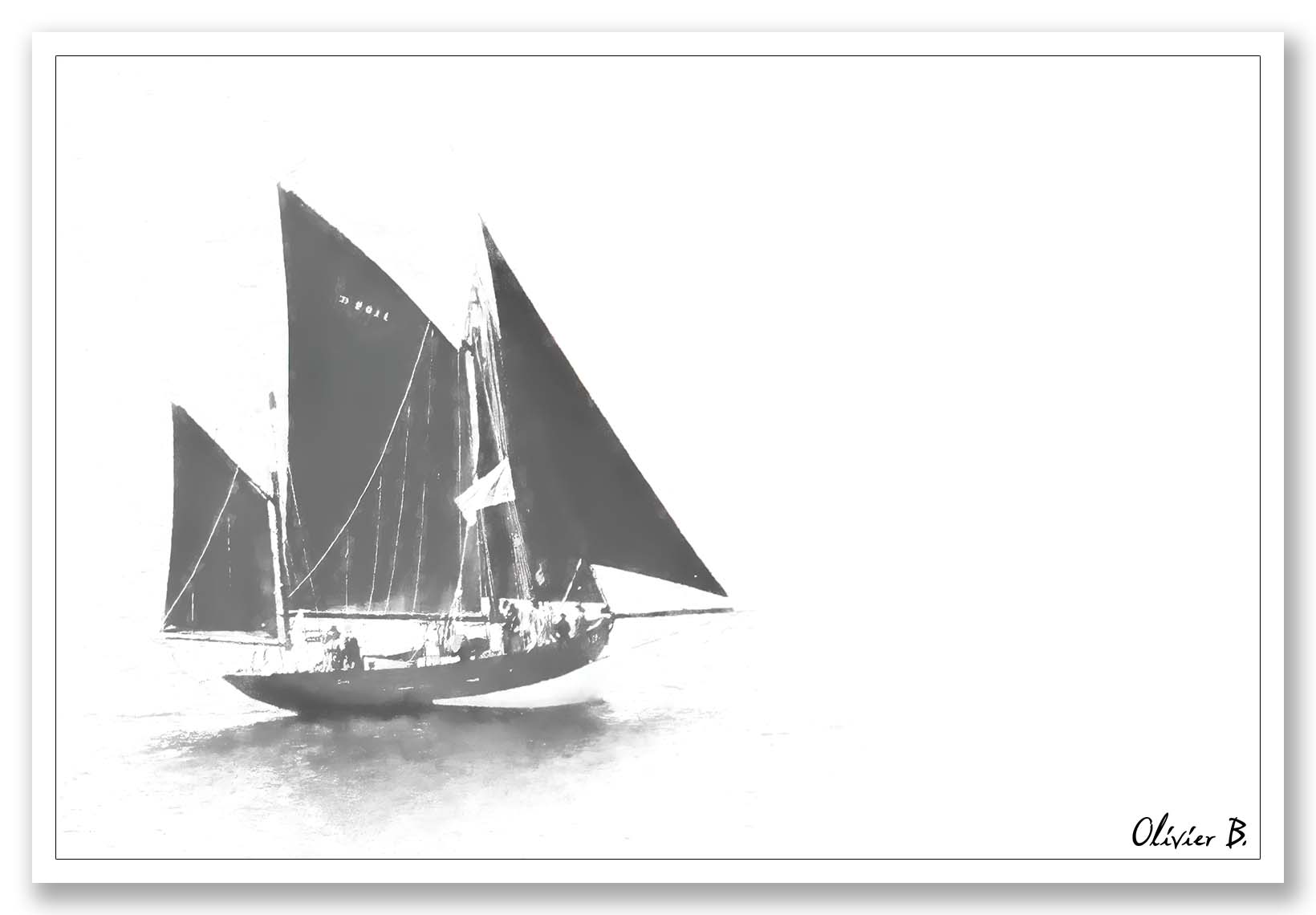 Un vieux voilier de pêcheur file vers l'inconnu, remontant le temps avec toute voile au vent